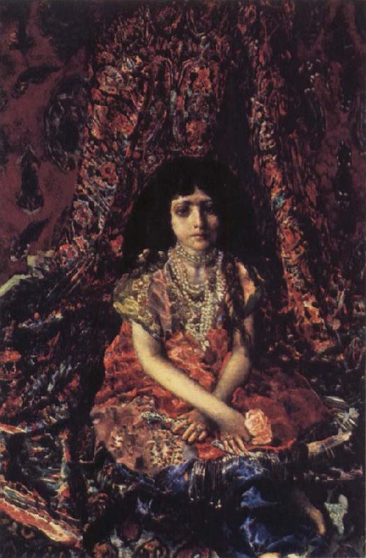 Mikhail Vrubel Young Girl against a Persian Carpet Germany oil painting art